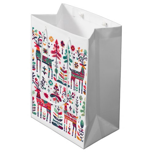 Colorful Nordic Style Reindeer Pattern Medium Gift Bag