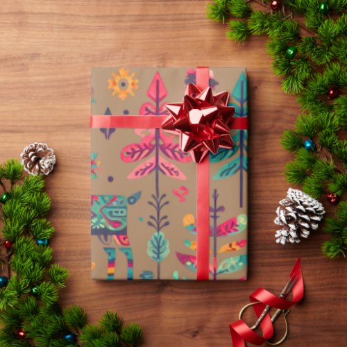 Colorful Nordic Style Reindeer Pattern Wrapping Paper