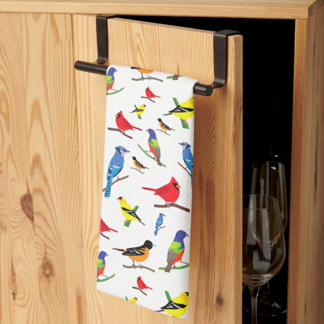 Colorful North American Birds Pattern  Kitchen Towel (Thirds Fold)