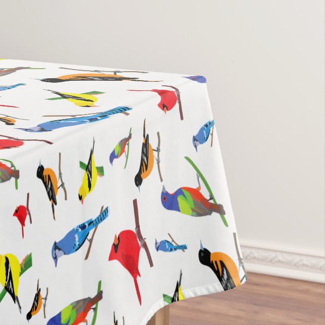 Colorful North American Birds Pattern Tablecloth (In Situ)