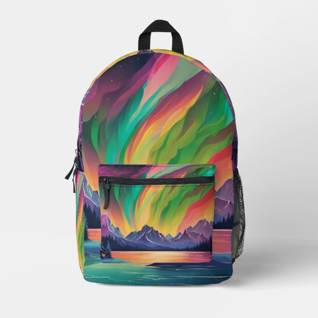 Colorful Northern Lights Art Printed Backpack (Front)