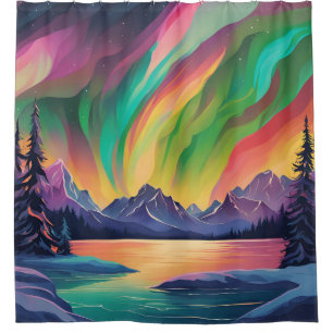 Colorful Northern Lights Aurora Borealis Art Shower Curtain