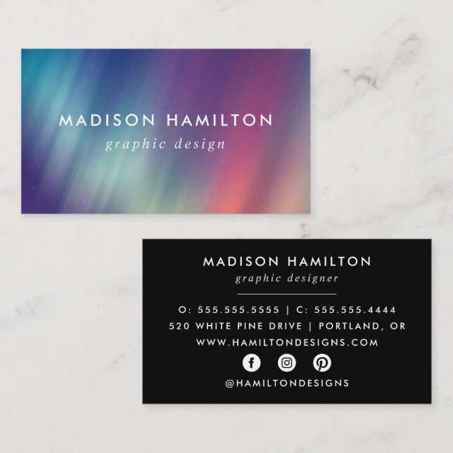 Colorful Northern Lights Business Card (Front/Back)