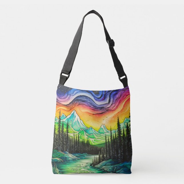 Colorful Northern Lights Crossbody Bag (Front)