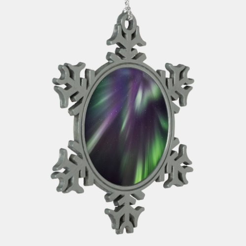 Colorful Northern Lights Snowflake Pewter Christmas Ornament