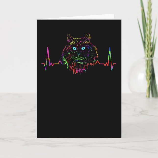 Colorful Norwegian Forest Cat Heartbeat Card (Front)