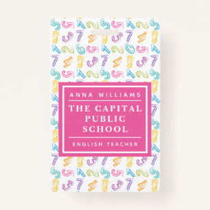 Colorful Number Elementary School Math Teacher Badge