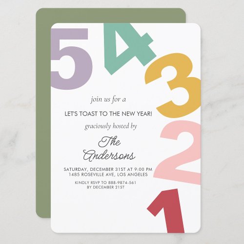 Colorful Number New year eve Party  Invitation