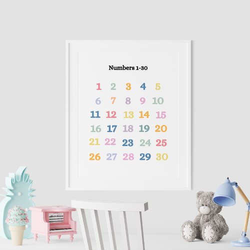 Colorful Numbers 1_30 Educational Poster