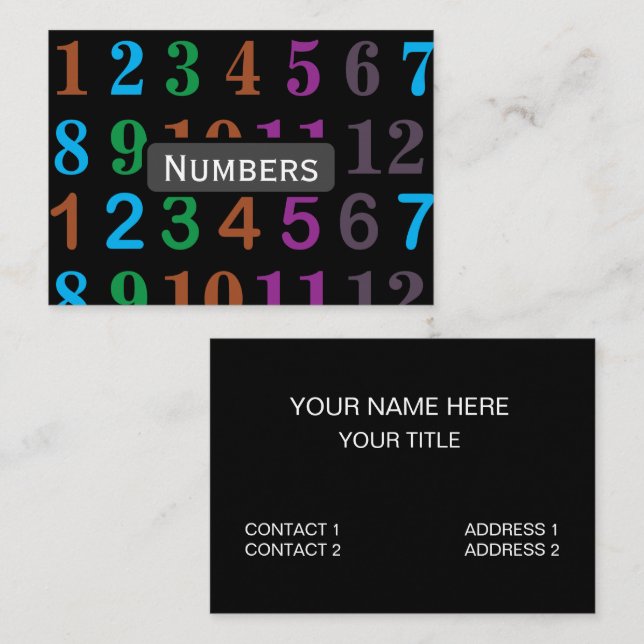 Colorful Numbers Math Teacher Business Card (Front/Back)