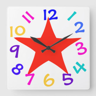Colorful Numbers Red Star Wall Clock