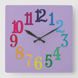 Colorful Numbers Square Wall Clock