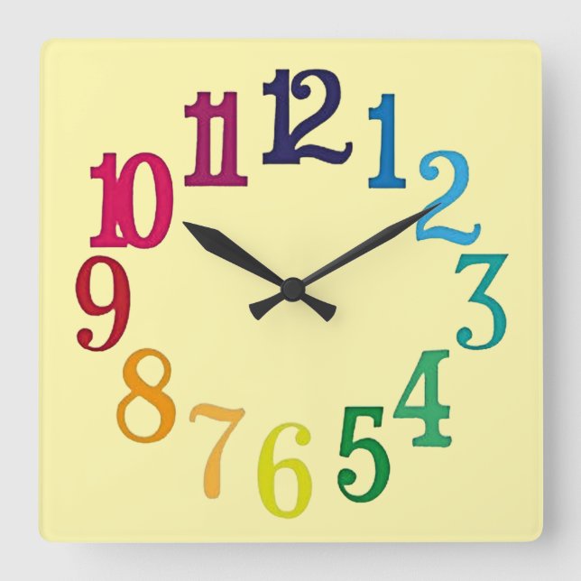 Colorful Numbers Square Wall Clock (Front)