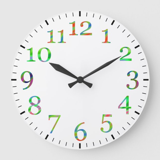 Colorful numbers wall clock. large clock (Front)