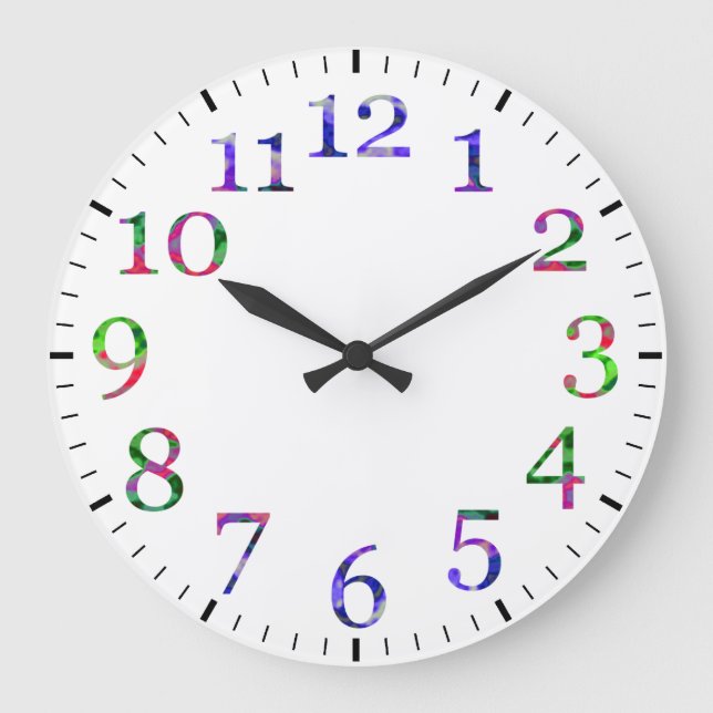 Colorful numbers wall clock. large clock (Front)