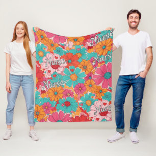 Colorful Nurse Floral Pattern (1) Fleece Blanket