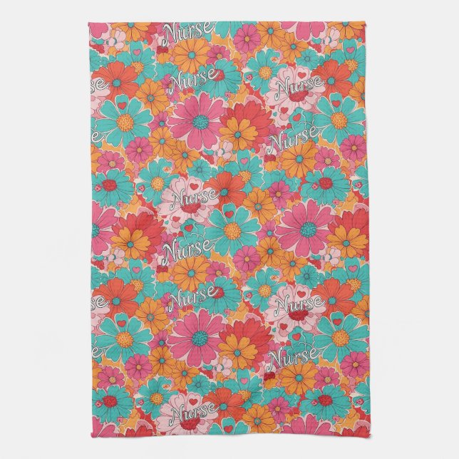 Colorful Nurse Floral Pattern (1) Kitchen Towel (Vertical)