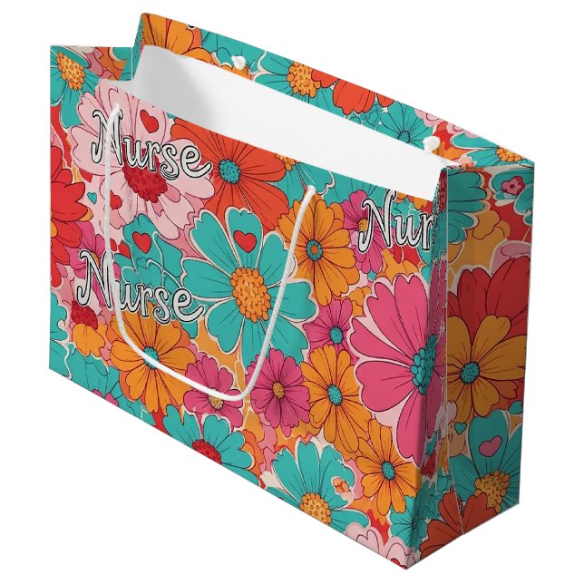 Colorful Nurse Floral Pattern (1) Large Gift Bag (Front Angled)