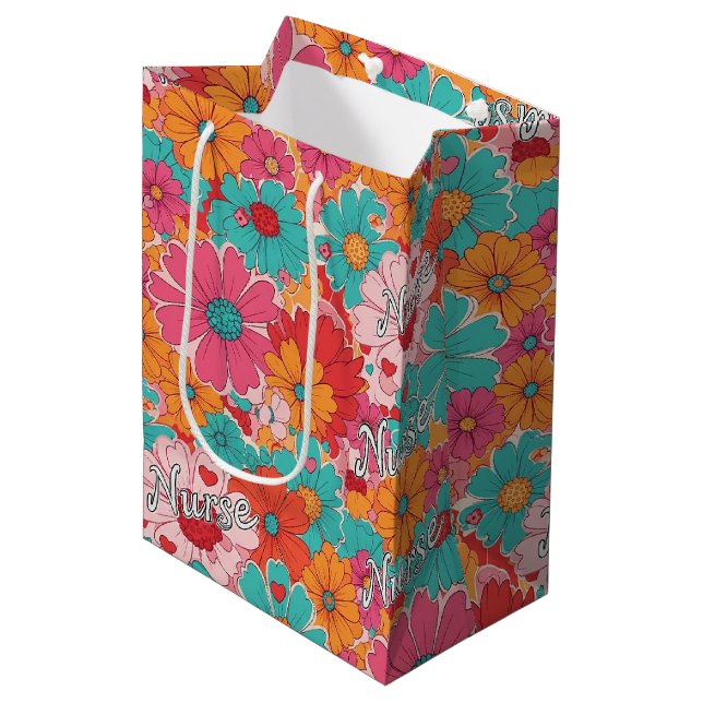 Colorful Nurse Floral Pattern (1) Medium Gift Bag (Front Angled)