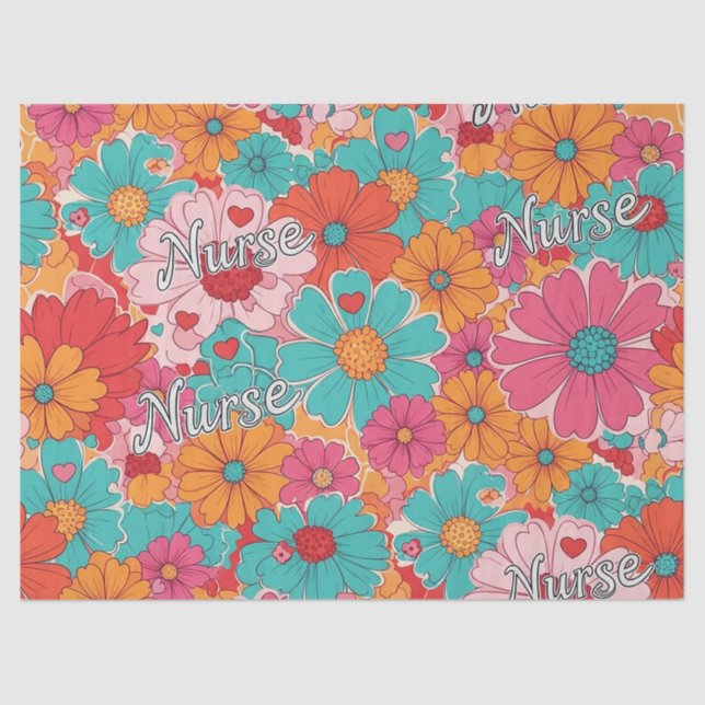Colorful Nurse Floral Pattern (1) Tissue Paper (Front)