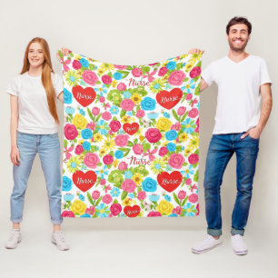 Colorful Nurse Floral Pattern (2) Fleece Blanket