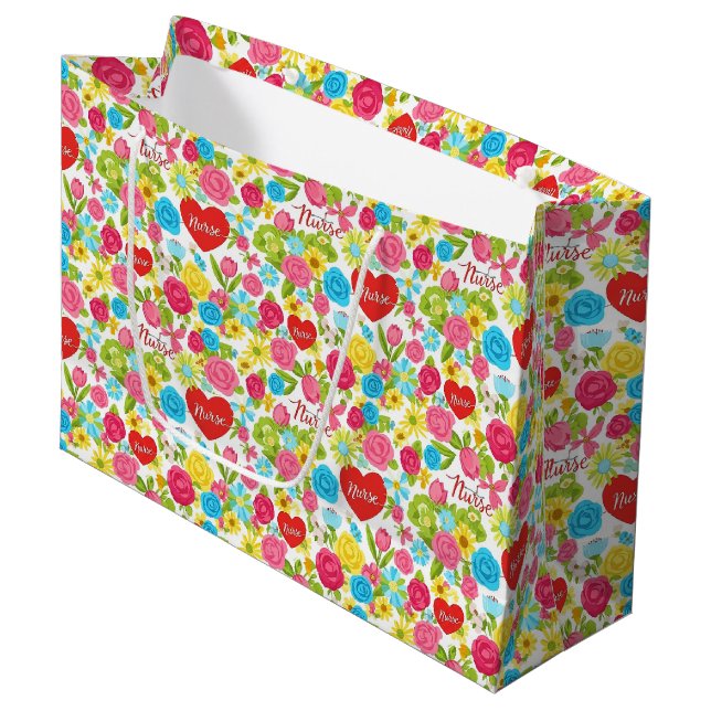 Colorful Nurse Floral Pattern (2) Large Gift Bag (Front Angled)