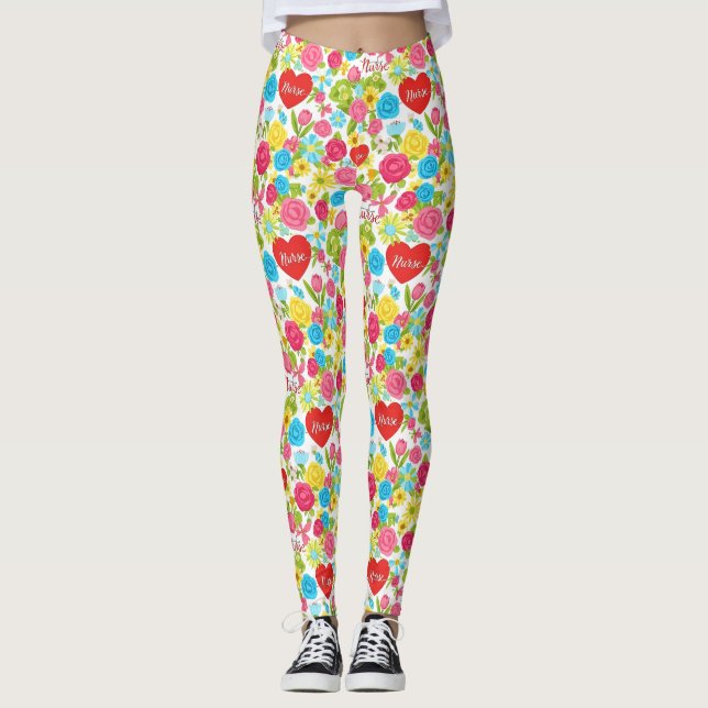 Colorful Nurse Floral Pattern (2) Leggings (Front)