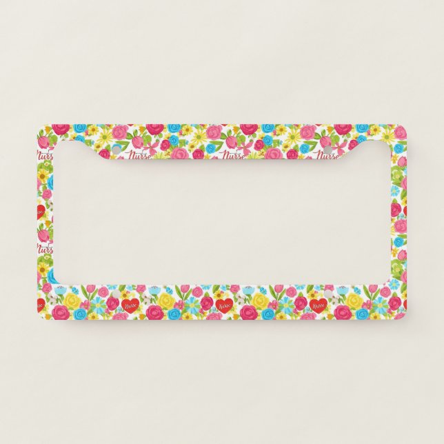 Colorful Nurse Floral Pattern (2) License Plate Frame (Front)