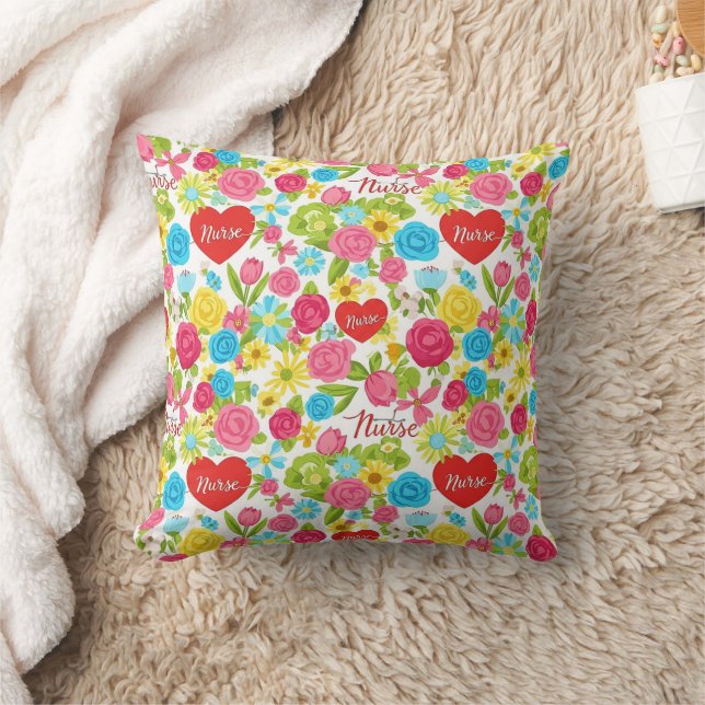 Colorful Nurse Floral Pattern (2) Throw Pillow (Blanket)