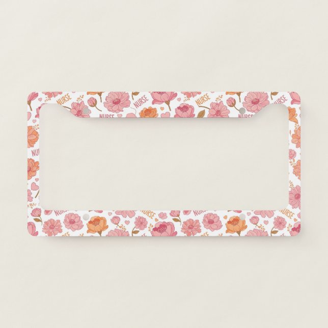 Colorful Nurse Floral Pattern (3) License Plate Frame (Front)