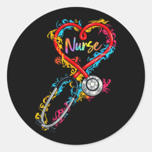 Colorful Nurse Heart Stethoscope Medical Art Classic Round Sticker