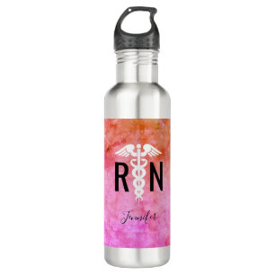 Colorful Nurse RN Medical Caduceus Personalized Stainless Steel Water Bottle