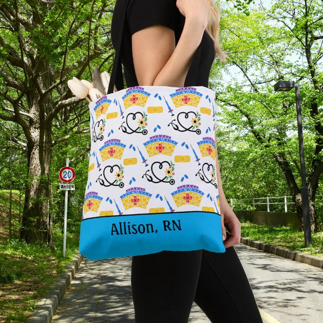 Colorful Nursing Monogram Tote Bag (Creator Uploaded)