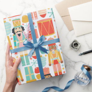 Colorful Nutcracker Drums Christmas Snowflakes Wrapping Paper