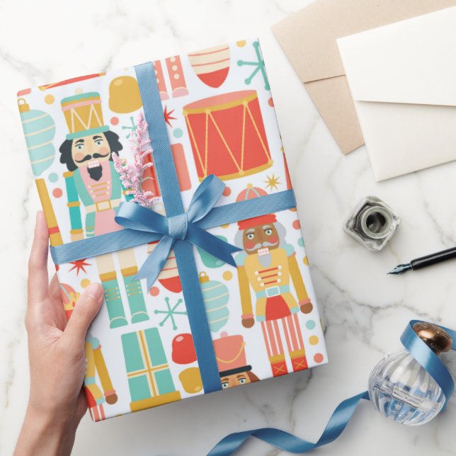 Colorful Nutcracker Drums Christmas Snowflakes Wrapping Paper (Gifting)
