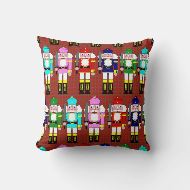 Colorful Nutcracker Soldiers Christmas Throw Pillow (Front)