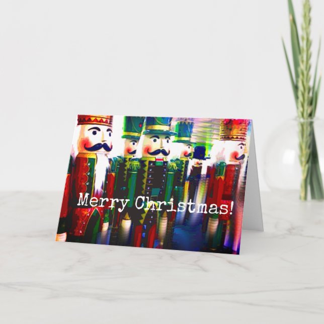 Colorful Nutcracker Soldiers Merry Christmas Holiday Card (Front)