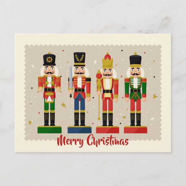 Colorful Nutcracker Soldiers Merry Christmas Holiday Postcard (Front)