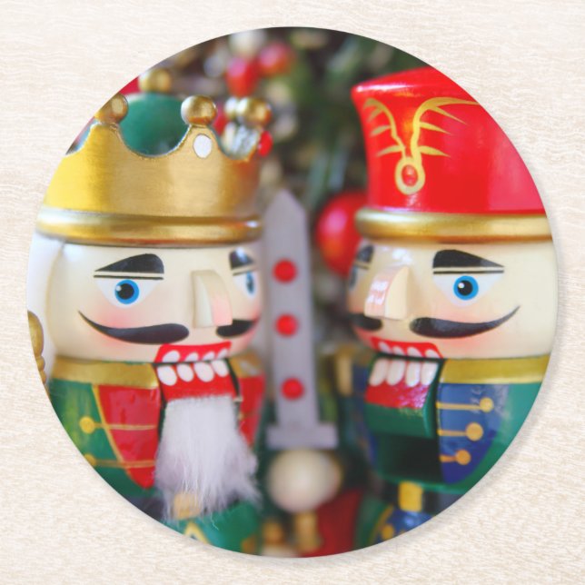 Colorful nutcrackers round paper coaster (Front)