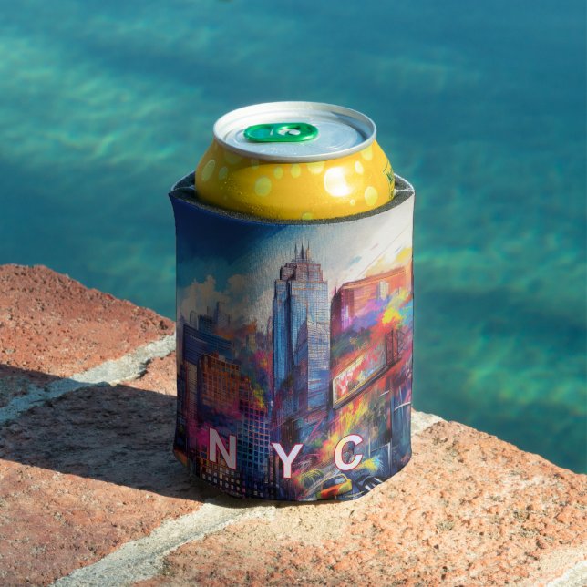 Colorful NYC Skyline Abstract Art Can Cooler (In Situ Pool)