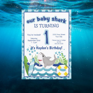 Colorful Ocean Beach Shark 1st Birthday Invitation