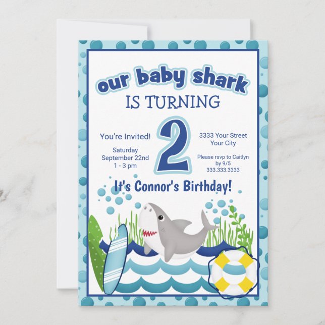 Colorful Ocean Beach Shark 2nd Birthday Invitation (Front)