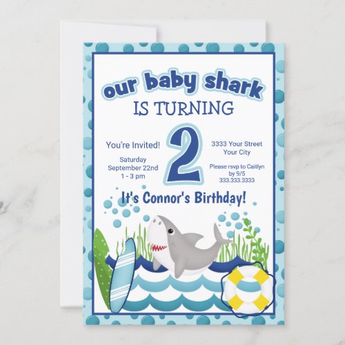 Colorful Ocean Beach Shark 2nd Birthday Invitation