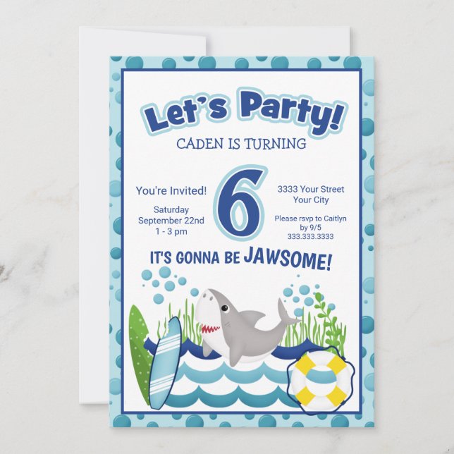 Colorful Ocean Beach Shark 6th Birthday Invitation (Front)
