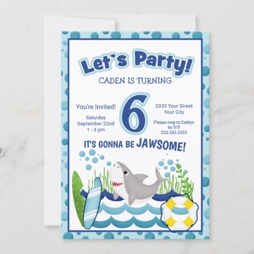 Colorful Ocean Beach Shark 6th Birthday Invitation