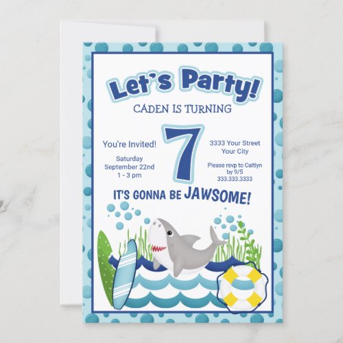 Colorful Ocean Beach Shark 7th Birthday Invitation