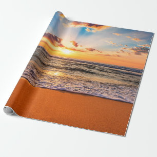 Colorful ocean beach sunrise with deep blue sky an wrapping paper