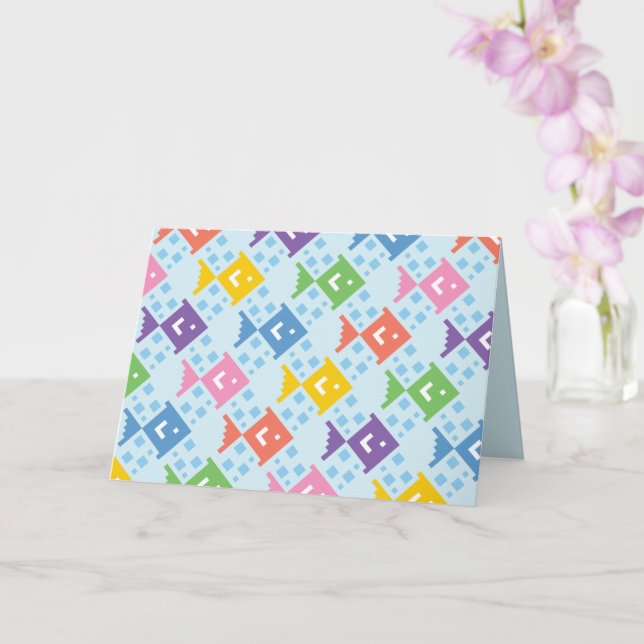 Colorful Ocean Fish Pattern Folded Greeting Card (Orchid)