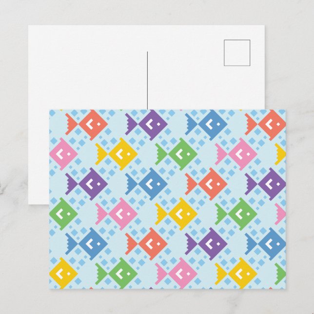 Colorful Ocean Fish Pattern Postcard (Front/Back)