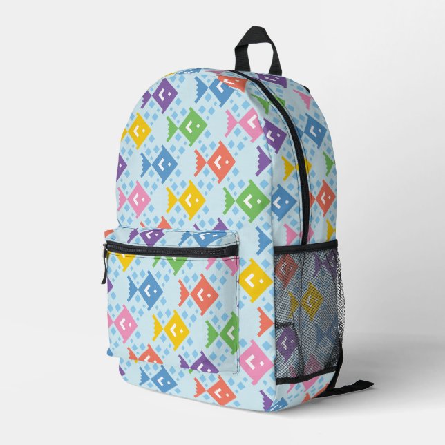 Colorful Ocean Fish Pattern Printed Backpack (Back Corner Right)